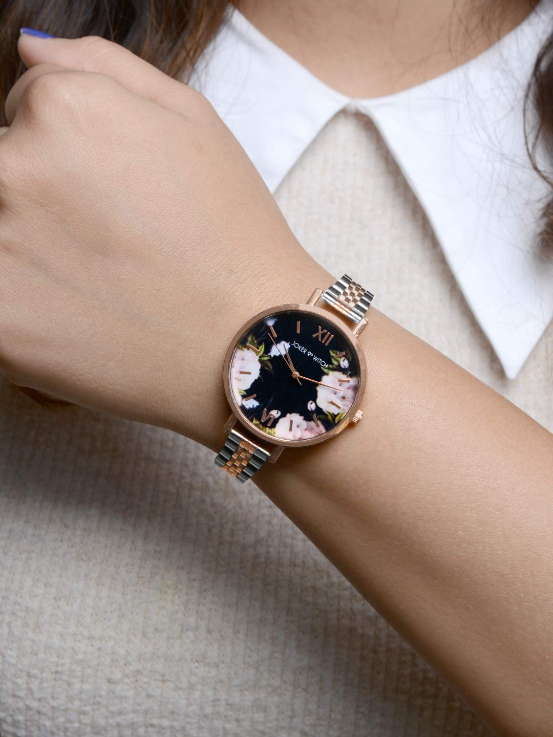 Joker & Witch Fleur Black Dial 12mm Multicolor Stainless Steel Watch for Women