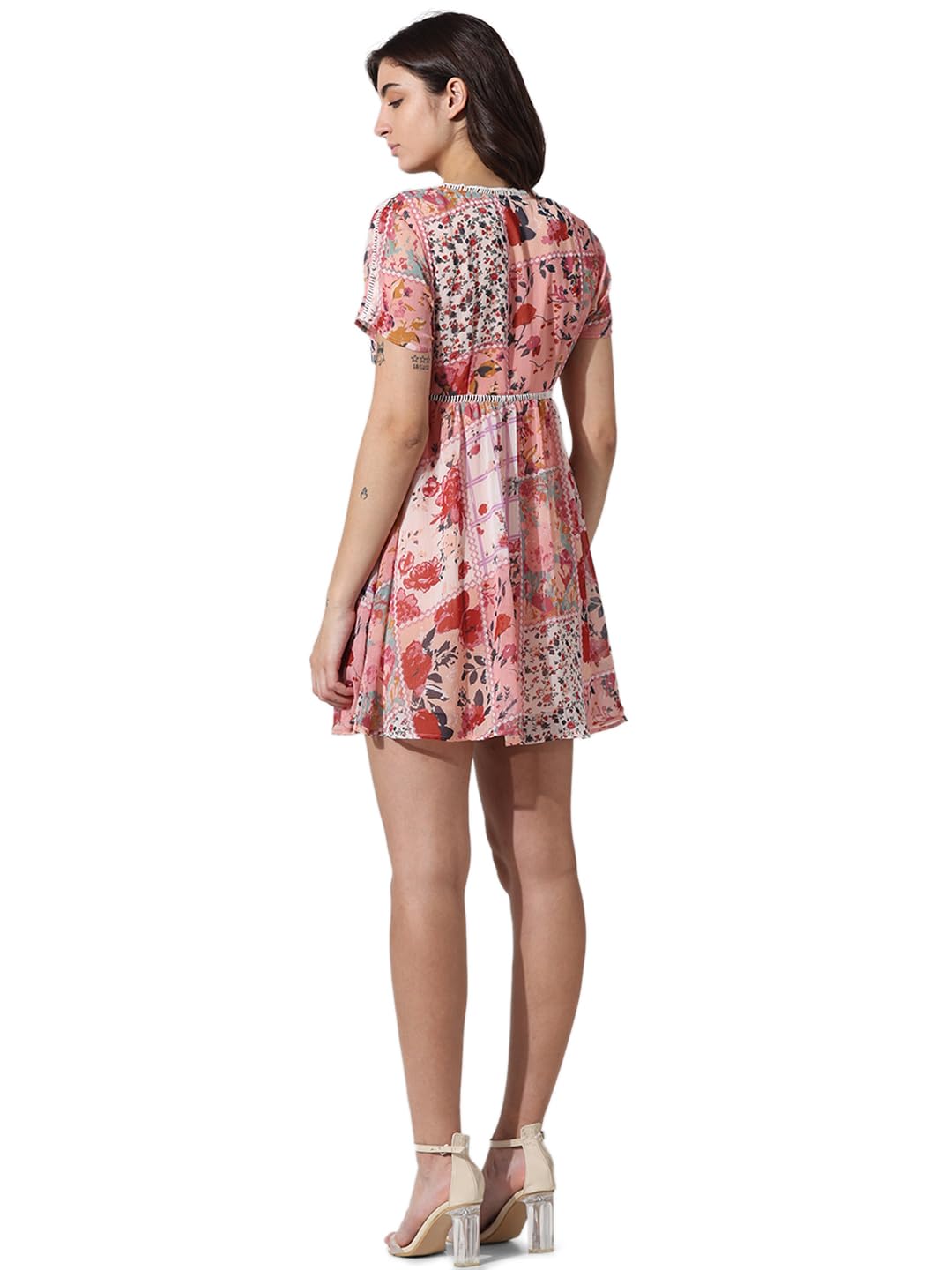 ONLY Women Printed Polyester Above Knee Pink A-line Dress