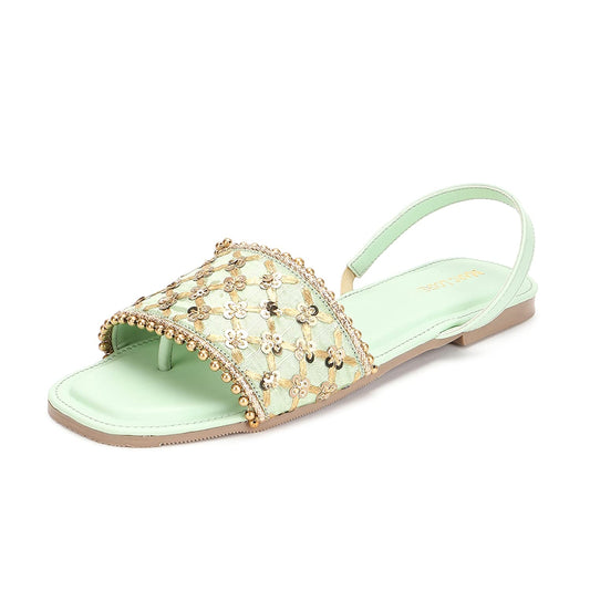 Marc Loire Women Soft Comfortable Green Embellished Flats,Size_8