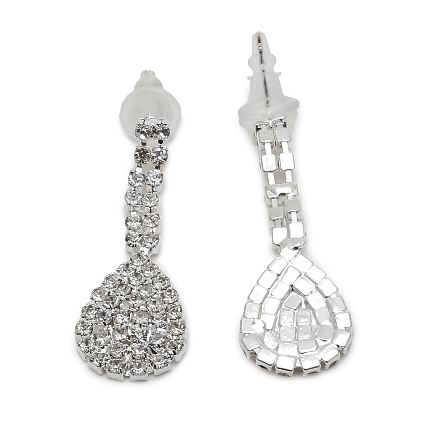 SOHI Silver American Diamond Necklace and Earring, Artificial Stones, Silver Plated Necklace, Necklace with Drop Earrings, Diamond Women & Girl Accessories, stylish cute jewellery, crystal necklace