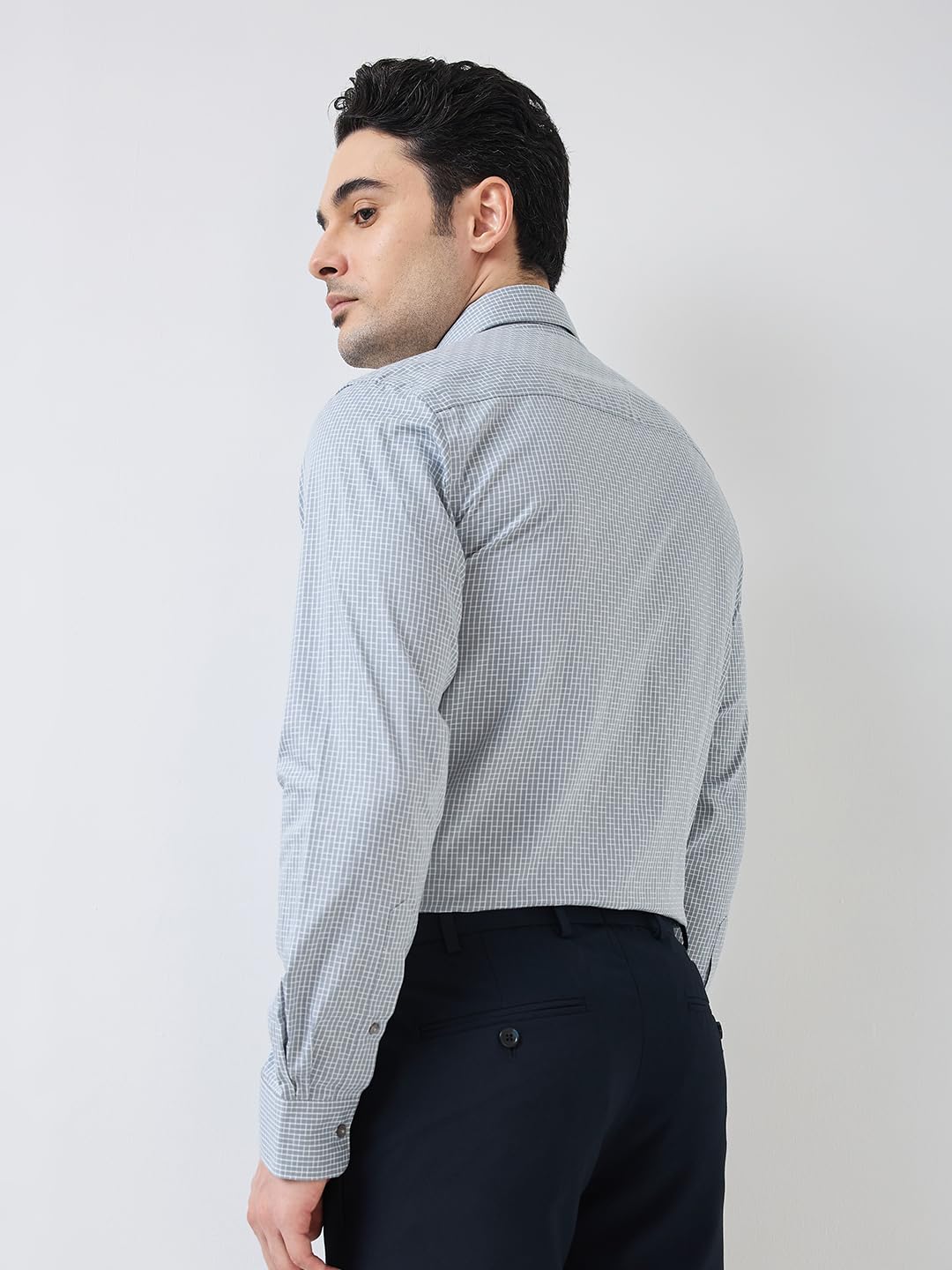 Raymond Men Regular Fit Structure Pattern Pure Cotton Semi Cutaway Collar Full Sleeve Formal Shirt (Size:42)-RMSX12849 Medium Grey