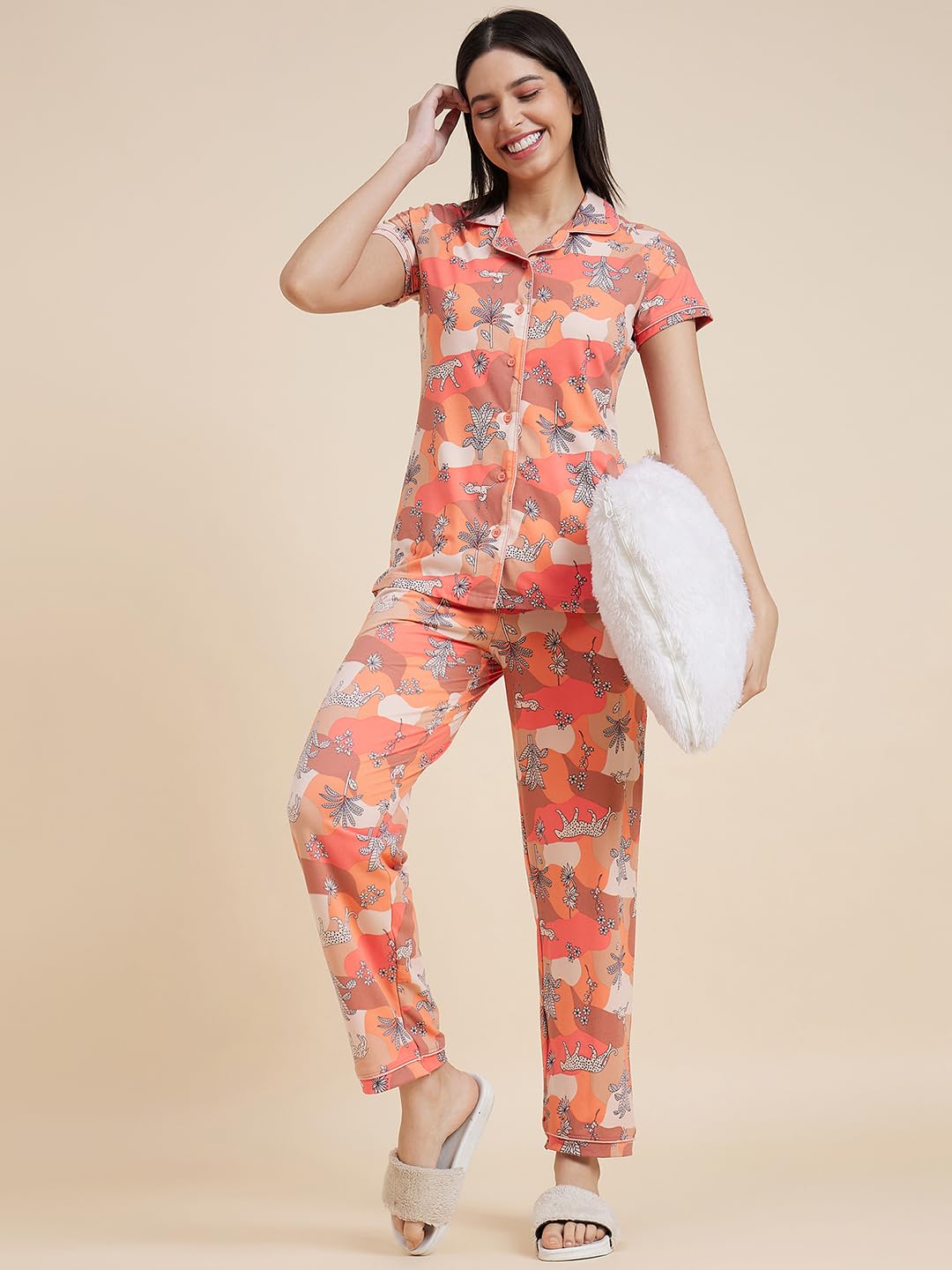 Sweet Dreams Women's Cotton Blend Geometric Pajama Set Pack of 2 (2112AXCO Peach XL)