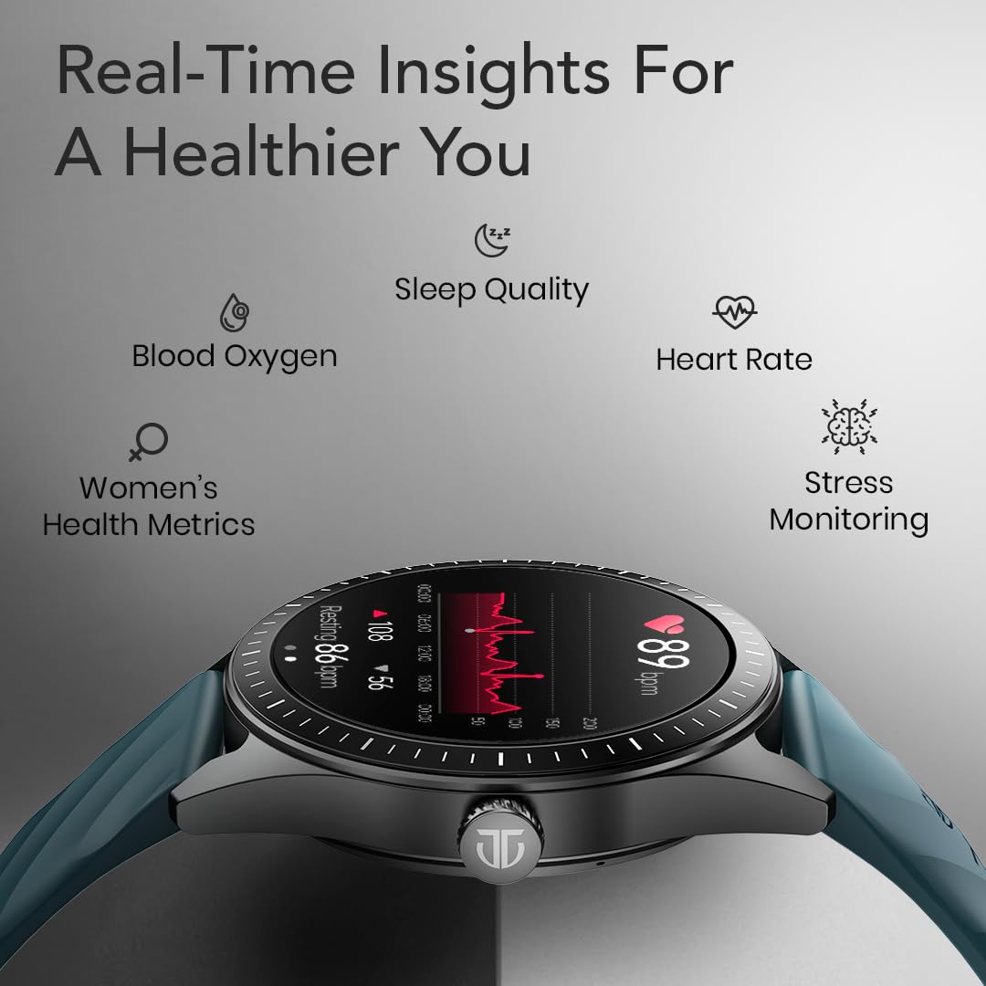 Titan Crest 2.0 Smart Watch for Man & Women, 1.43" AMOLED Display, Mesh Metal Strap, BT Calling, Tailored Activity Tracker, 100+ Sports Modes, Fast Charging, Smart Watch for Men Latest & Women (Black)