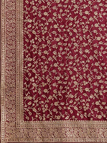 MOHEY Women's Machine ZARI Silk Sarees (SB14636-422_Wine)