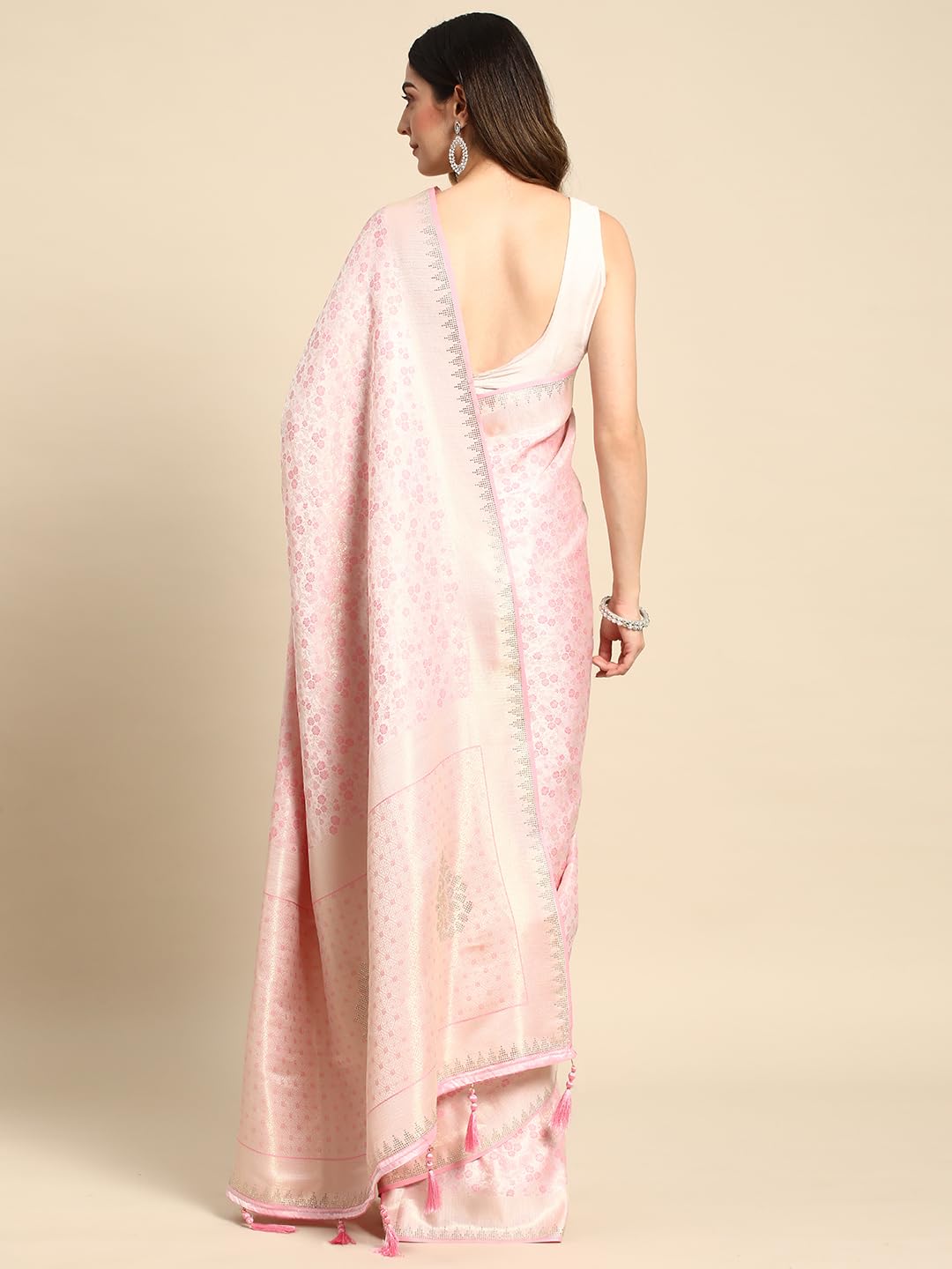 MOHEY Pink Art Silk Mirror Embroidered Saree for Women