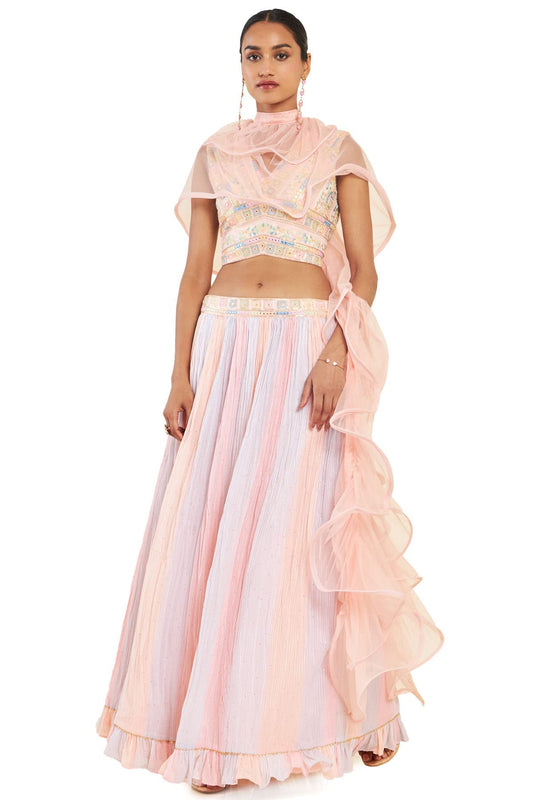 Soch Women Pink Cotton Blend Floral Lehenga Choli (8907175296363_Pink_Large)