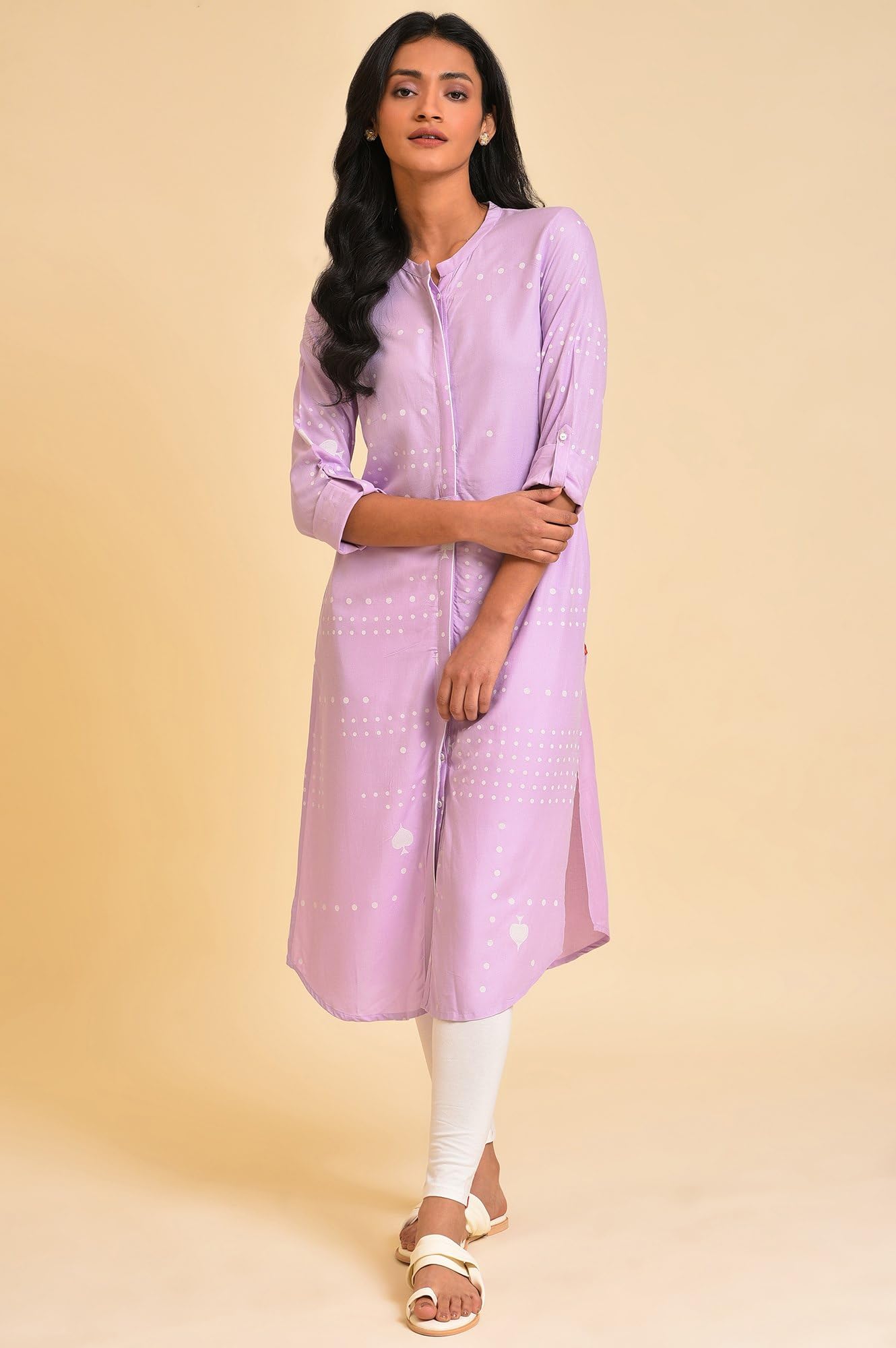 W for Woman Women's Viscose Regular Kurta (23FEW18951-120110_Purple