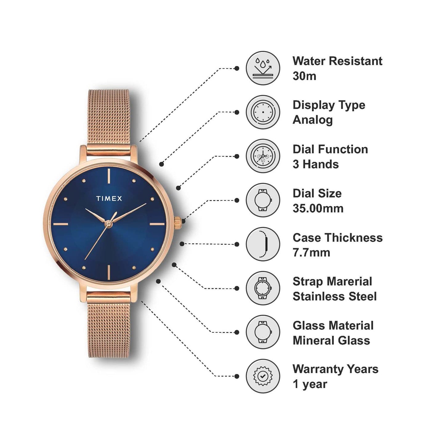 TIMEX Analog Dial Blue Women watch-TWEL155SMU09