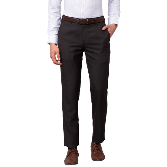 Park Avenue Men's Smart Fit Poly Viscose Blend Flat Front Structure Pattern Dark Brown Formal Trouser (Size: 32)-PMTX07556-O8