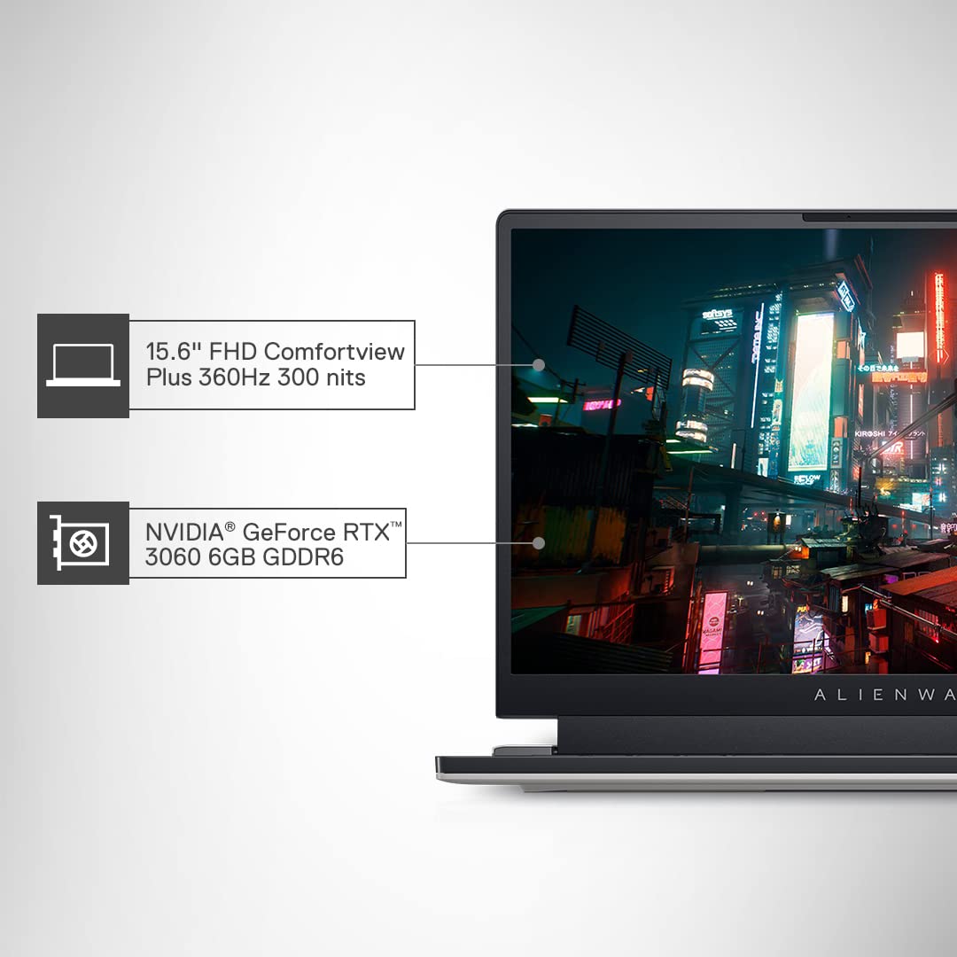 Dell Alienware x15 R1 Gaming Laptop, Intel Core i7-11800H Processor/ 16GB/ 1TB SSD/Win 11 + MSO'21/ NVIDIA RTX 3060 6GB/ 15.6" (39.62cm) FHD 300 nits 360Hz + Alien FX/Lunar Light/ 2.27kg