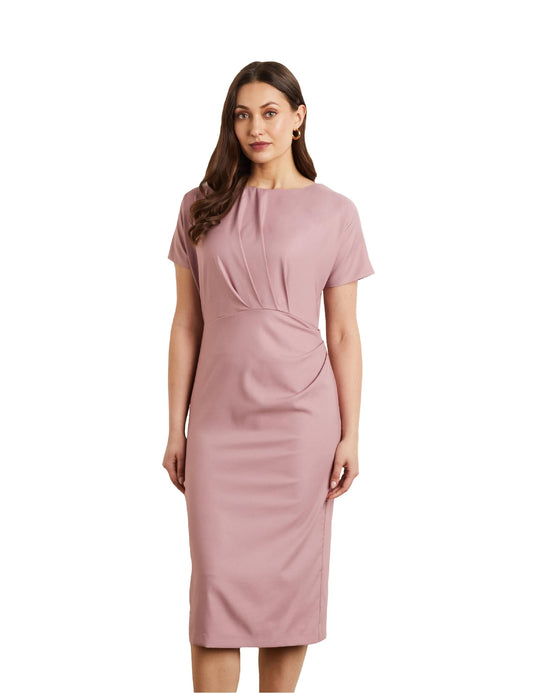 Symbol Premium Women's Polyester Blend Sheath Midi Dress (SBP-SS24-WDR-608_Powder Pink_3XL)