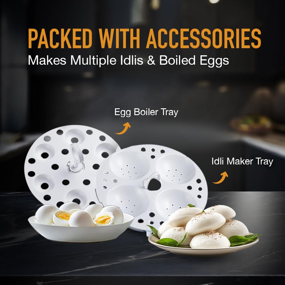 KENT Kettle Multicooker Cum Steamer 1.2 liters 800W| Boiling of Water, Tea,Eggs, Instant Noodle Maker, Steaming idlis, Momos |Inner Stainless Steel without joint and welding & Cool Touch Outer Body