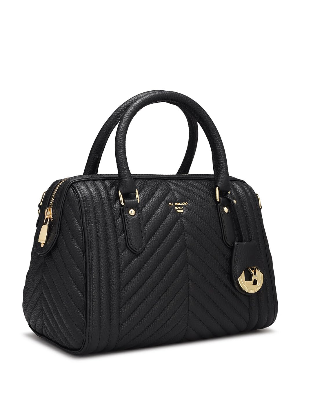 Da Milano Genuine Leather Black Satchel (Medium) (4459A-OL)