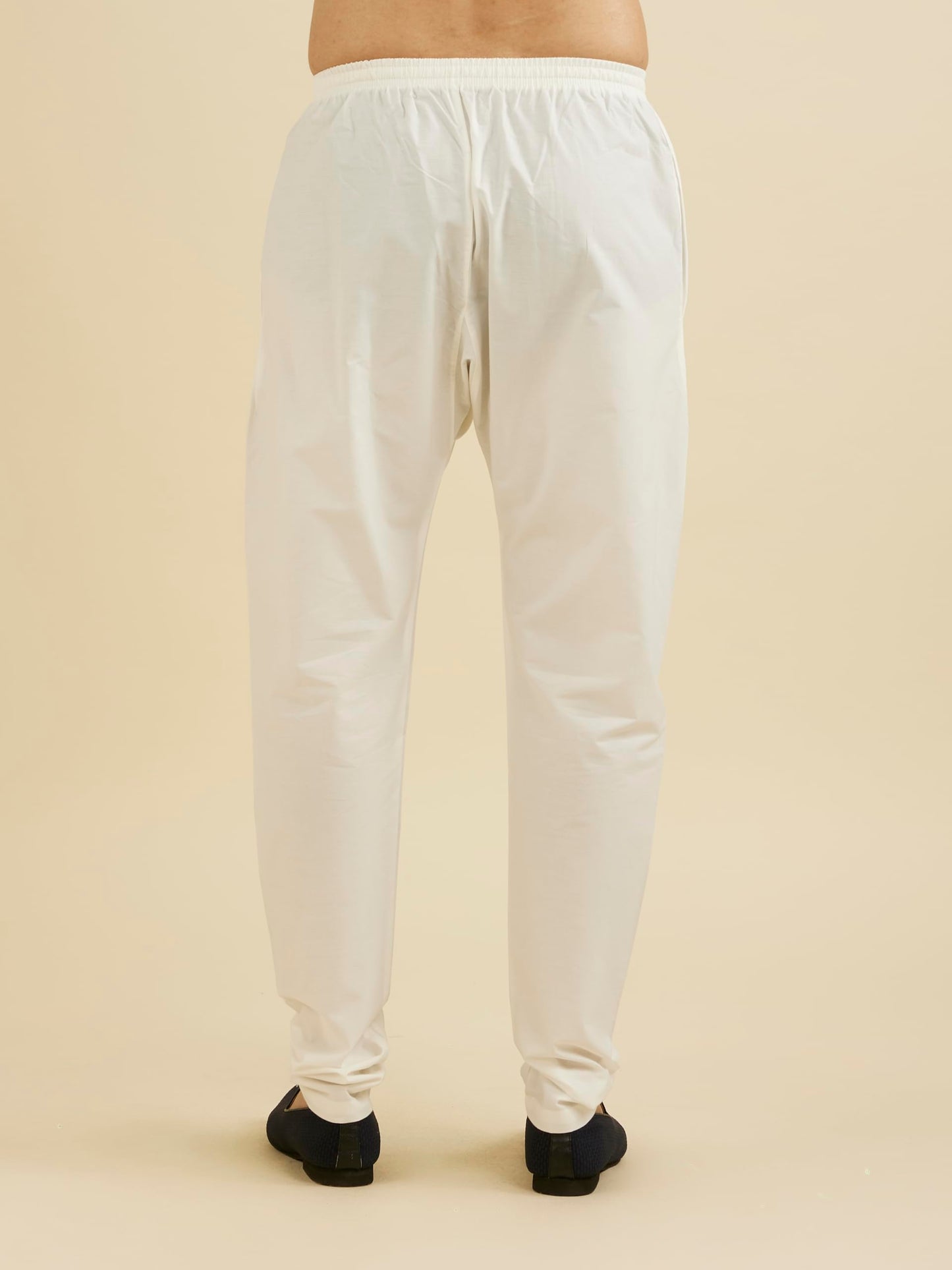 Manyavar Pyjama for Men, Ankle Length Elastic and String Cotton Pajama Cream (M)