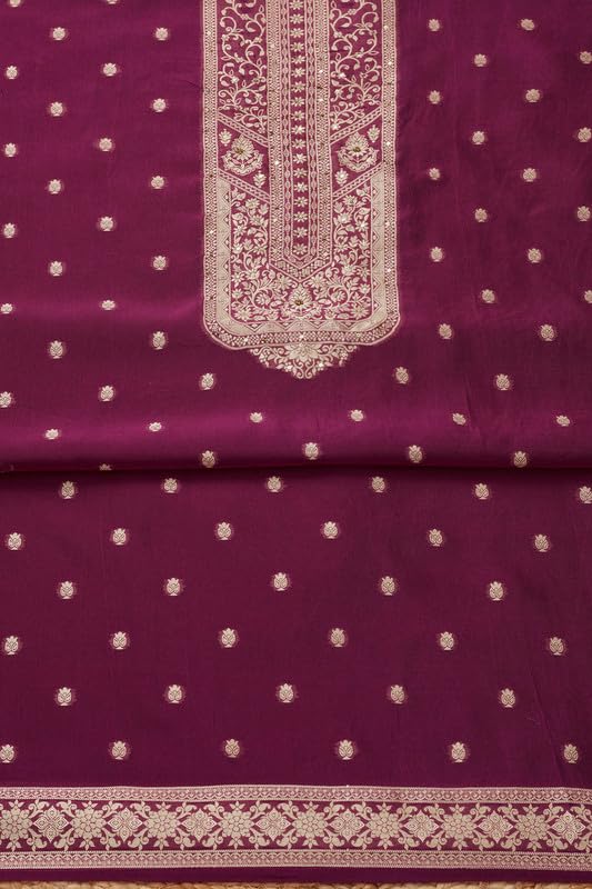 Soch Womens Magenta Organza Zari Woven Unstitch Dress Material With Sequins