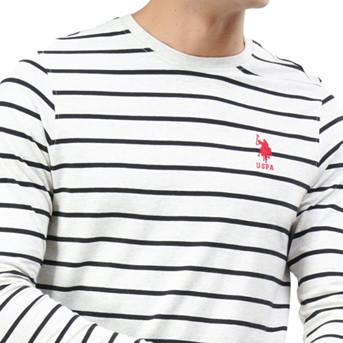 US Polo Association Men's Striped Regular fit T-Shirt (I689-010-ST-M_Lt.Grey Melange/Black M)