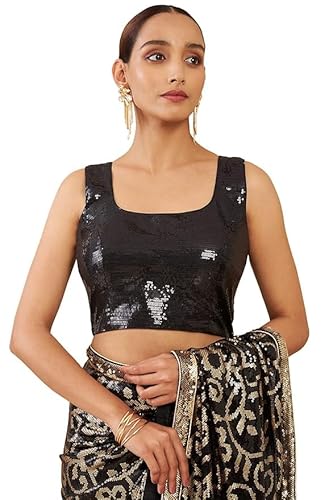 Soch Womens Black Art Silk Sleeveless Blouse with Sequins