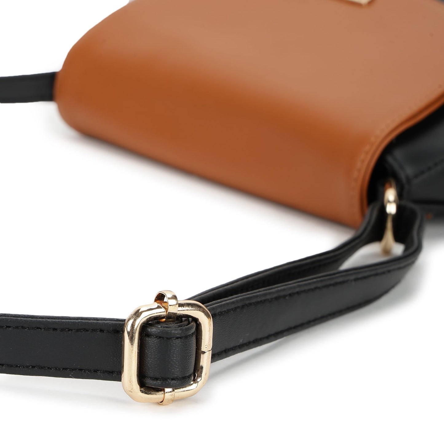 Fastrack Double Compartment Sling Bag For Women | Faux Leather Sling Bag With Magnetic Button Closure | Adjustable Shoulder Strap | Trendy Crossbody Bag For Girls | Trendy Handbags, Tan