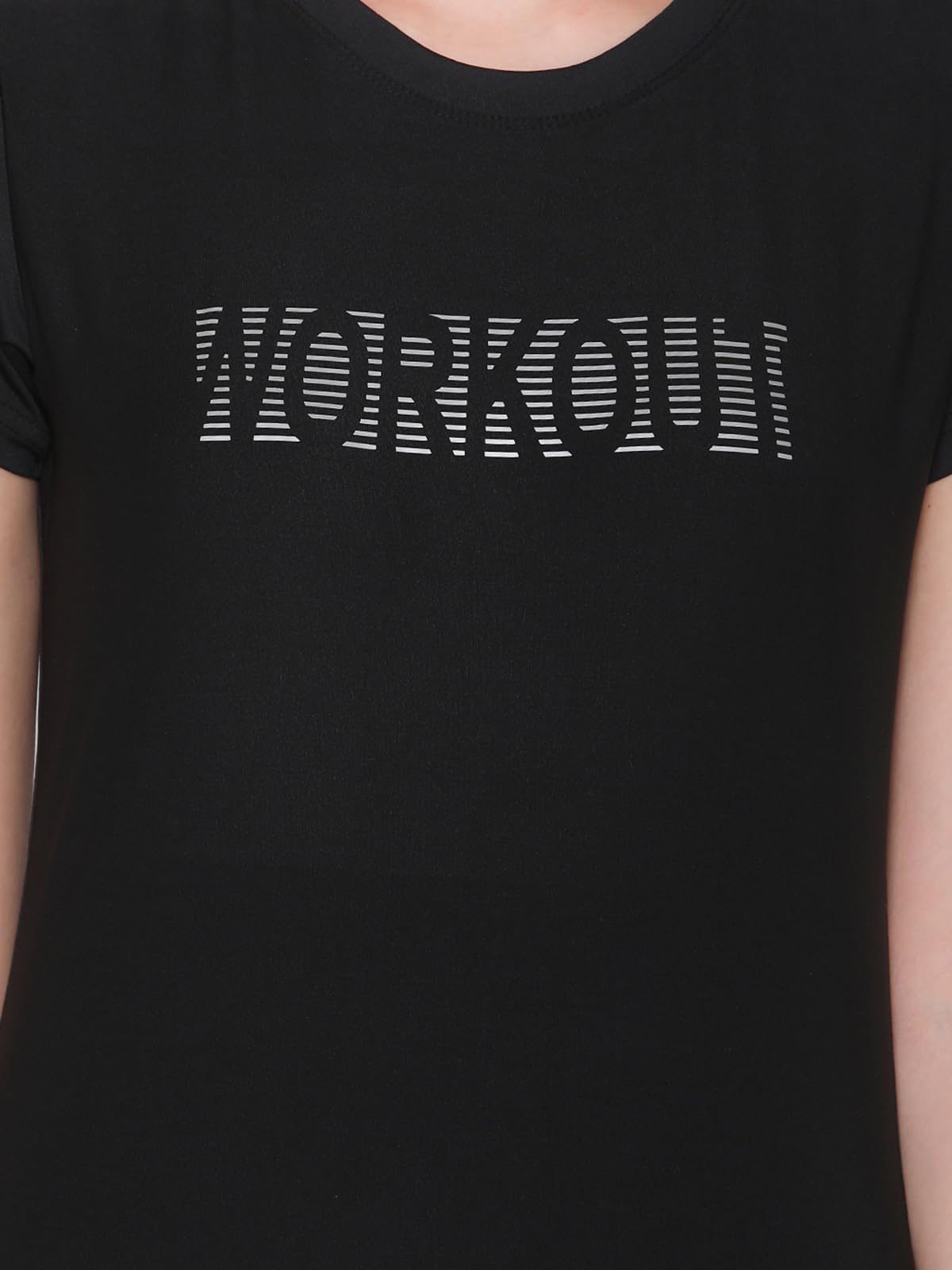 Clovia Women's Gym/Sports Text Print Activewear T-Shirt (AT0112P13_Black_XXL)