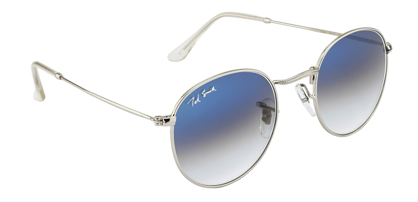 Ted Smith Men's Women's Glass UV Protection Blue Graded Lens Silver Round Sunglasses