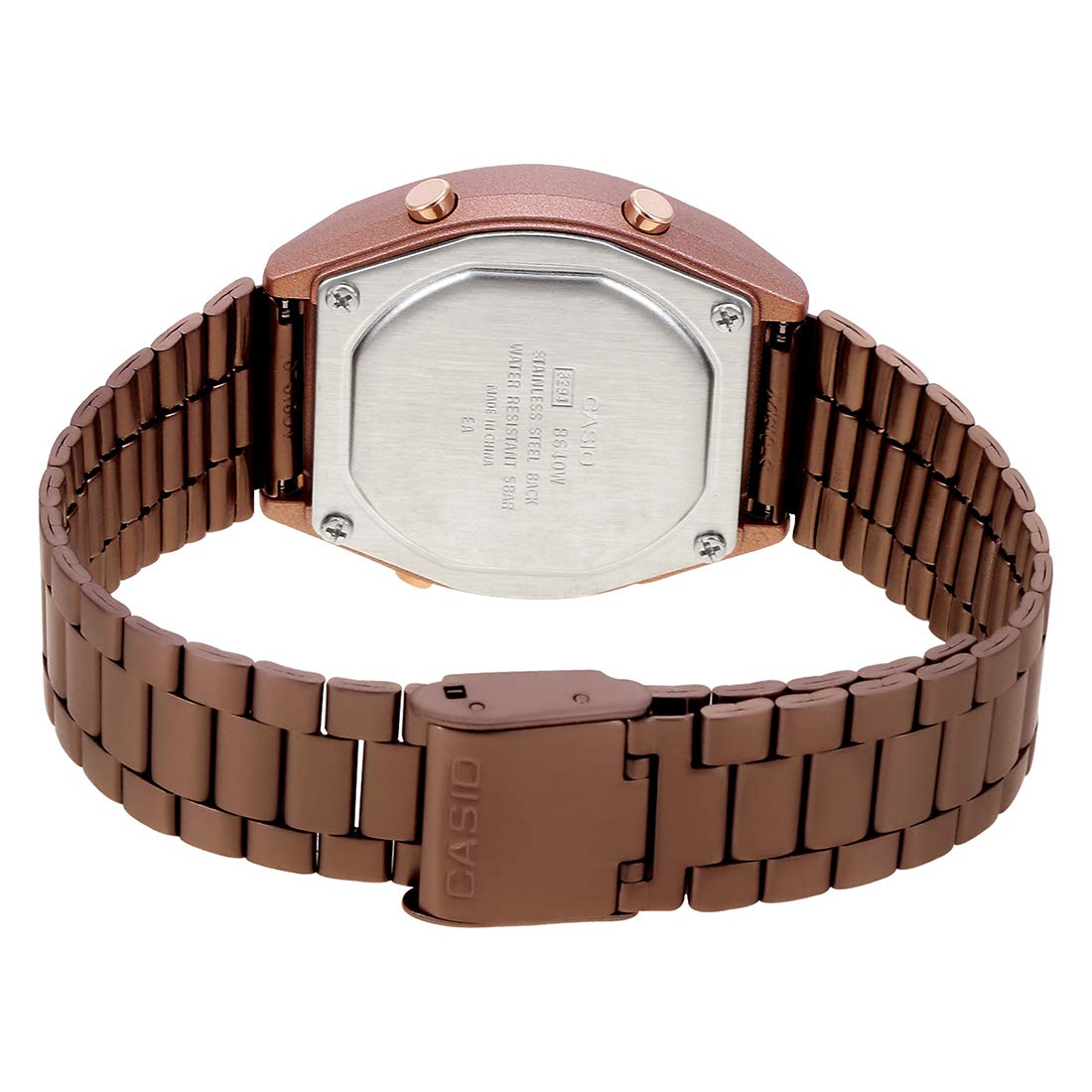 Casio Vintage B640WCG-5DF Digital Rose Gold Dial Unisex Watch Rose Gold Stainless Steel Strap (D187)