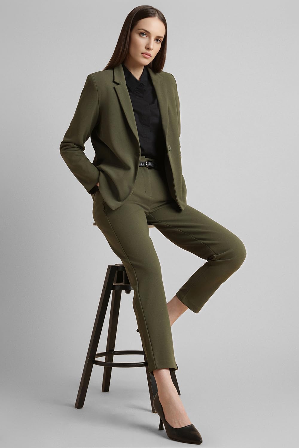 Van Heusen Women's Regular fit Blazer VWKZFRGP822008_Olive