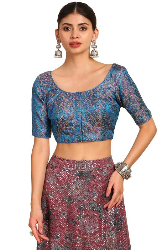 Soch Womens Blue Paisley Woven Design Silk Blend Padded Blouse