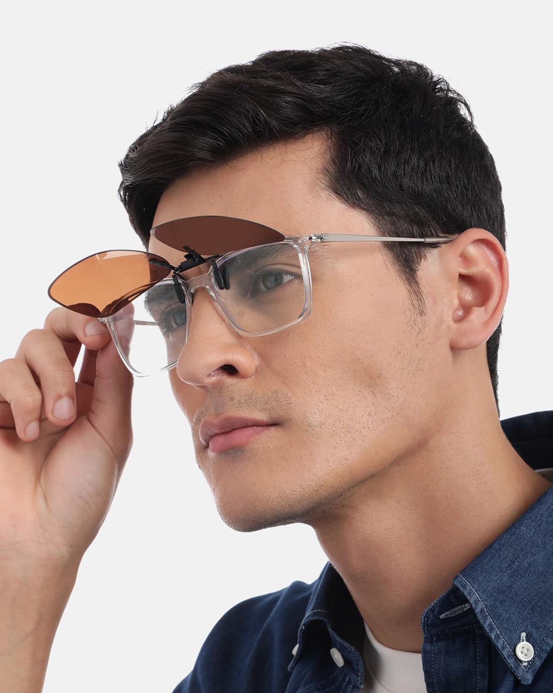 Carlton London Brown & Grey Toned Polarised Lens Sunglass Clip for unisex