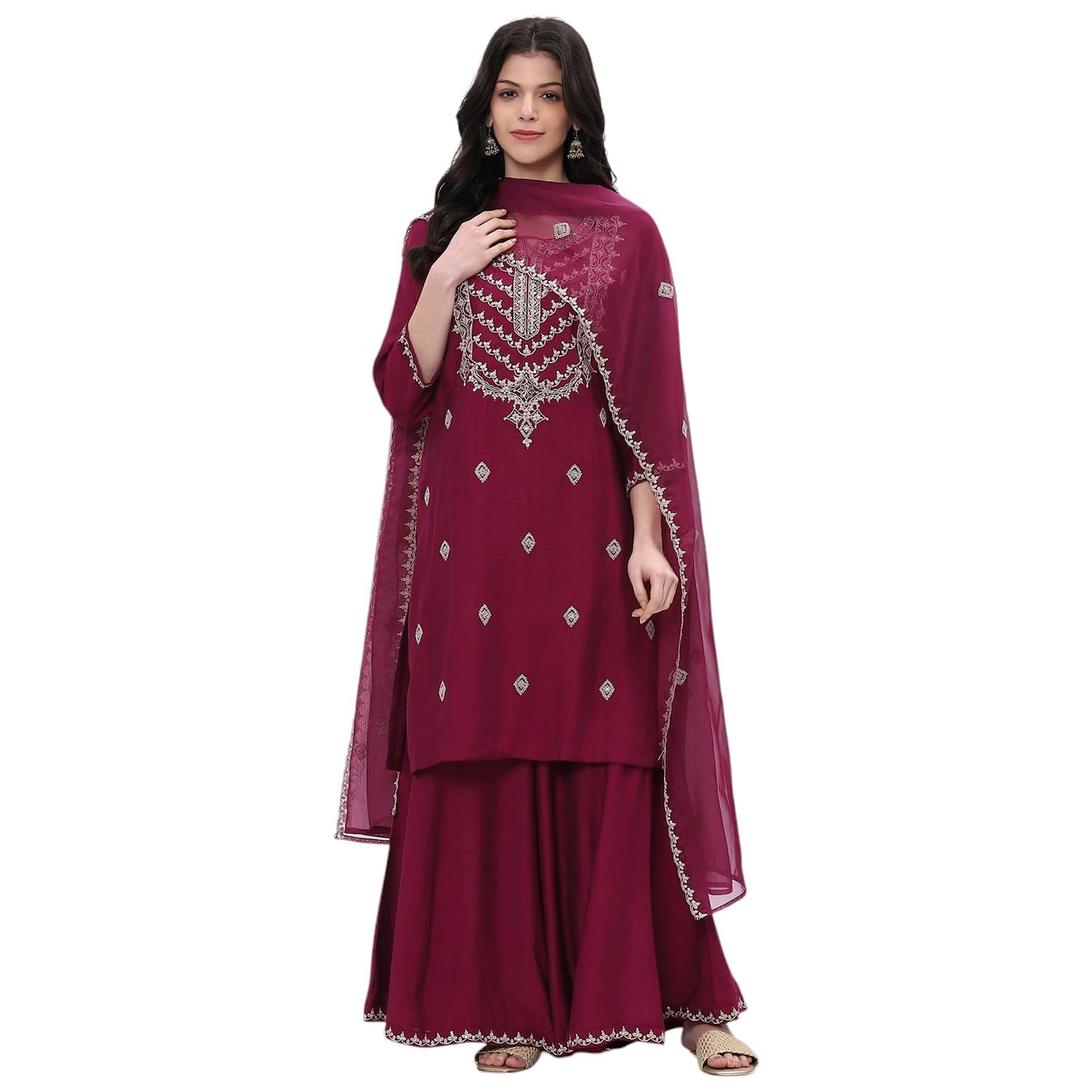 Rangriti Women's Viscose Blend Kurta Set (FSGLM20728SS25WNE_Wine