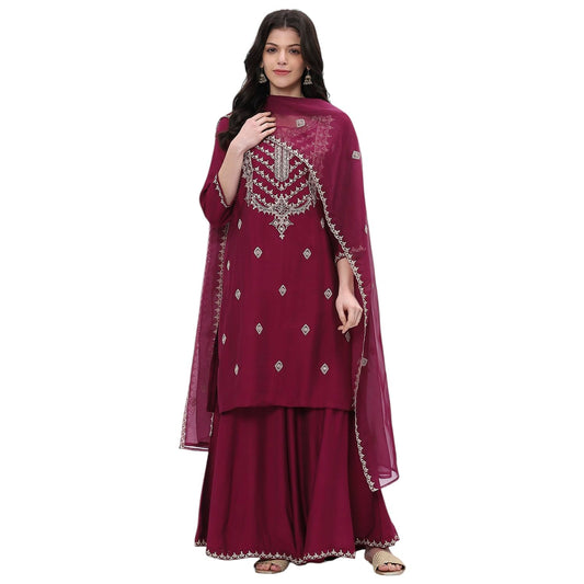 Rangriti Women's Viscose Blend Kurta Set (FSGLM20728SS25WNE_Wine
