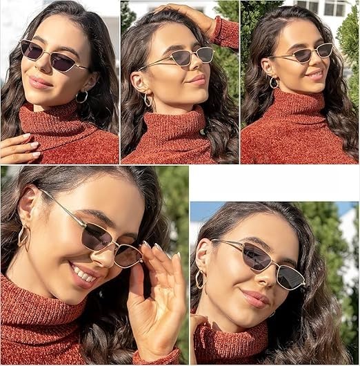 Roshfort Retro Diamond Cateye Sunglasses Featuring small metal frames and Non-polarized lenses UV Protection for Men & women.