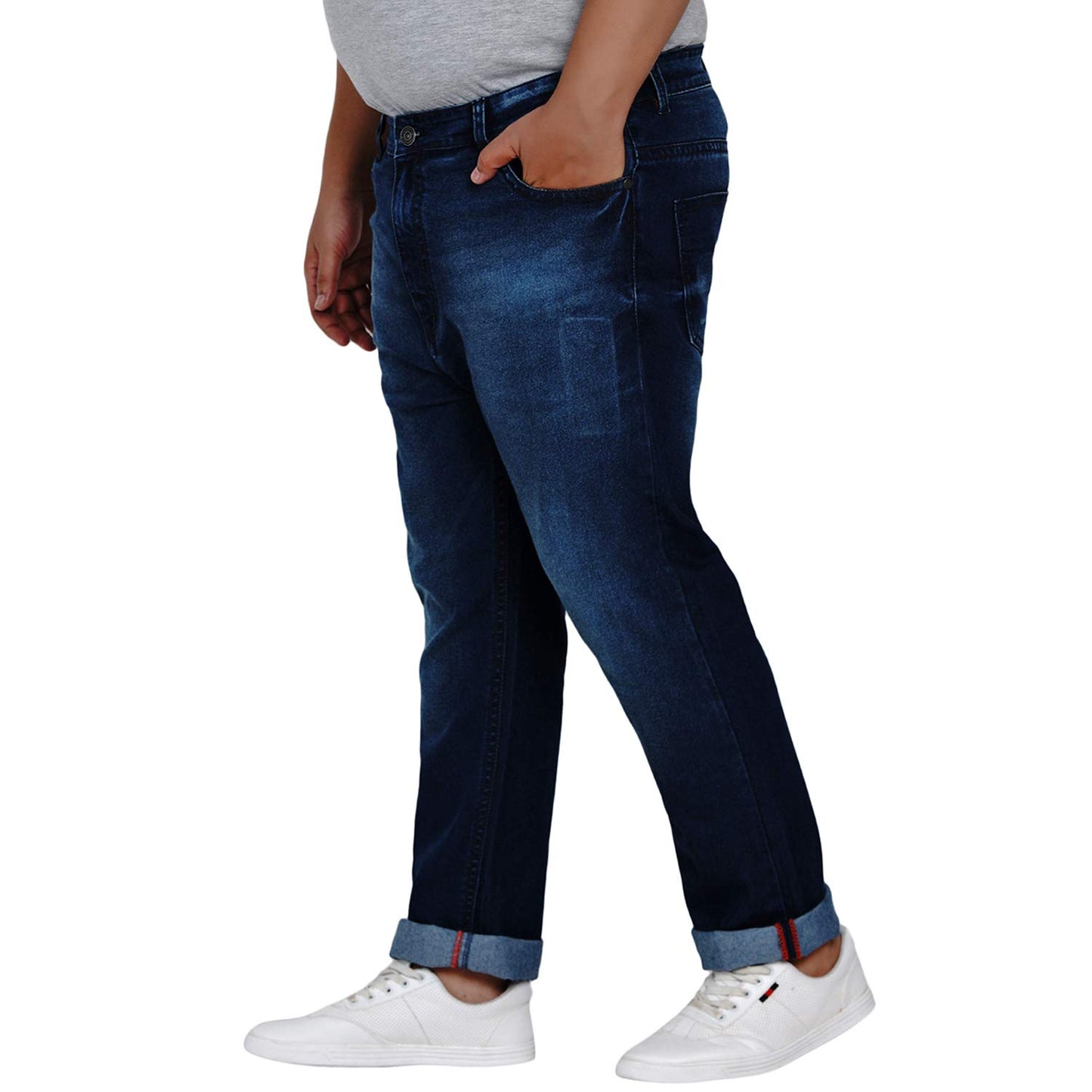 JOHN PRIDE Plus Size Men Regular Fit Mid-Rise Clean Look Stretchable Blue Jeans