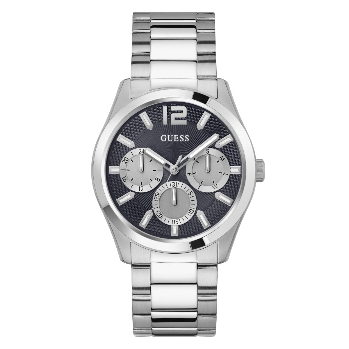 GUESS Men's Stainless Steel Analog Navy Blue Dial Silver Band Watch-Gw0707G1