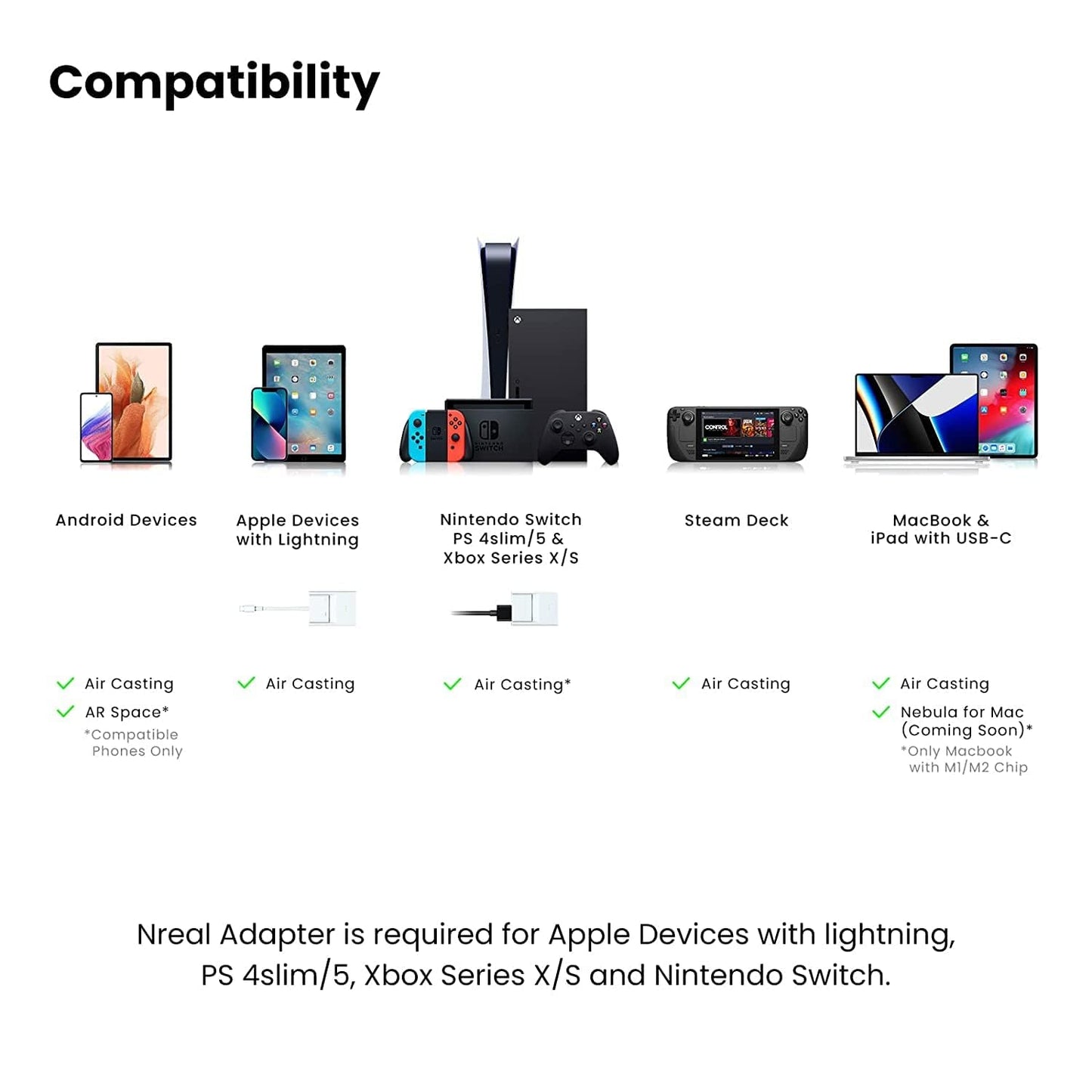 Nreal XREAL Air Ar Glass Smart Glass Up To 201 Large Screen To Carry Anywhere / Tuv Certified (Eye Friendly), Black