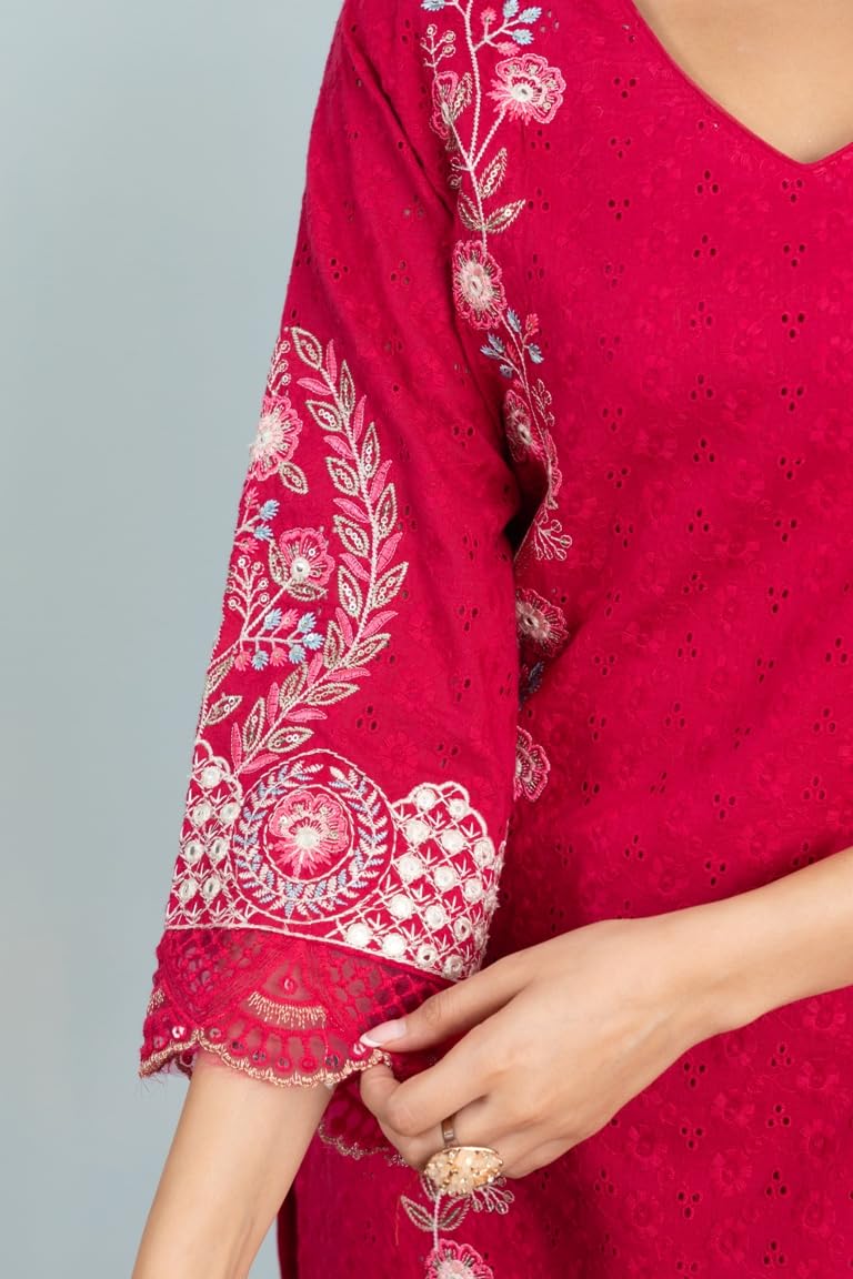 VARAMYA Red Embroidered Patiala Punjabi Suit for Women with Stunning Traditional Design Comfortable Fabric Includes Stylish Kurta Patiala Salwar and Matching Dupatta Perfect for Festival_M