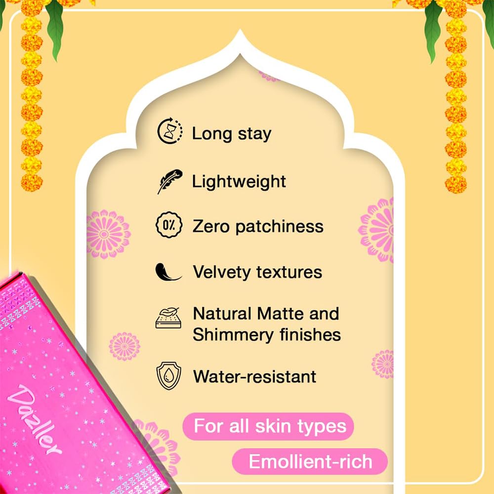 Dazller Grand Glam Kit - Medium Skintone, All-in-One Makeup Set with Primer, Liquid Foundation, Kajal, Mascara, Eyeshadow & More, Long-Stay, Lightweight, Water-Resistant, Suitable for All Skin Types