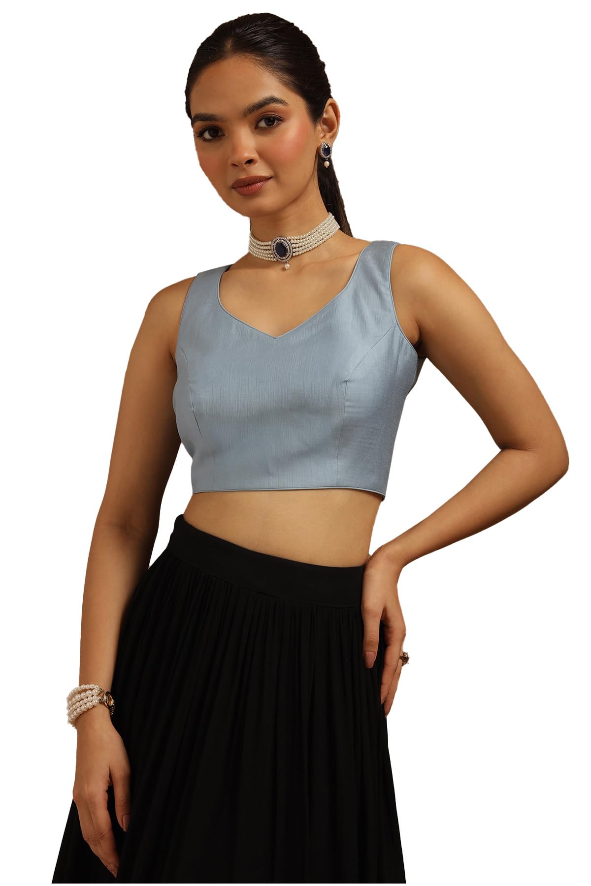 Soch Womens Powder Blue Viscose Solid Padded Blouse