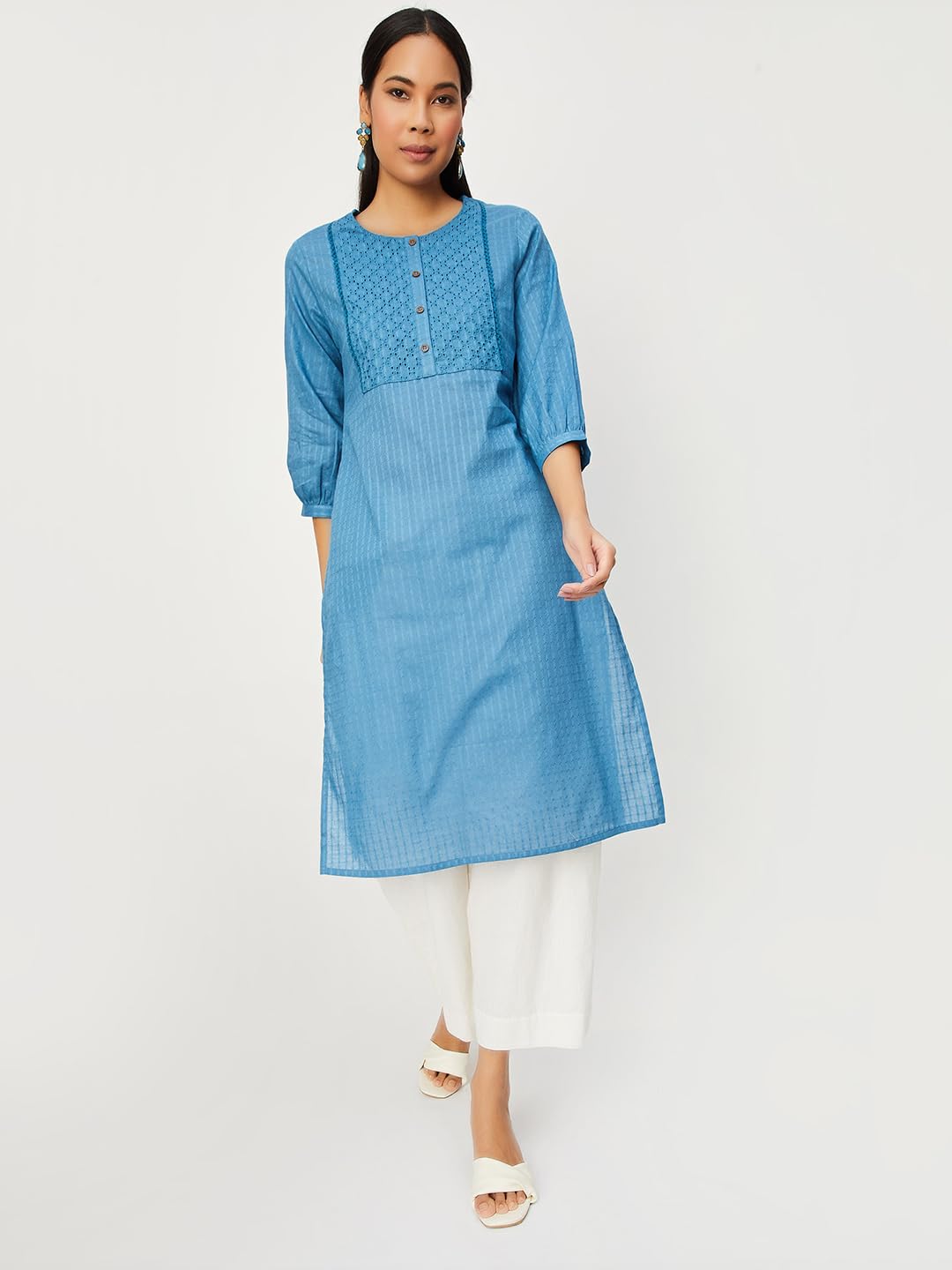 Max Women's Cotton Blend Straight Kurta Shirt (FKKP41108INDIGO_Indigo, Straight Fit, XL