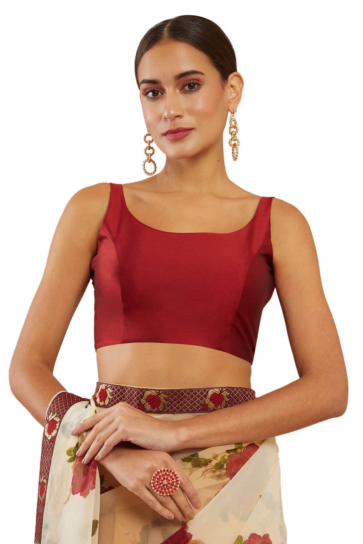 Soch Women's Art Silk Sleeveless Regular Blouse (SOBLA191029_Maroon 38)