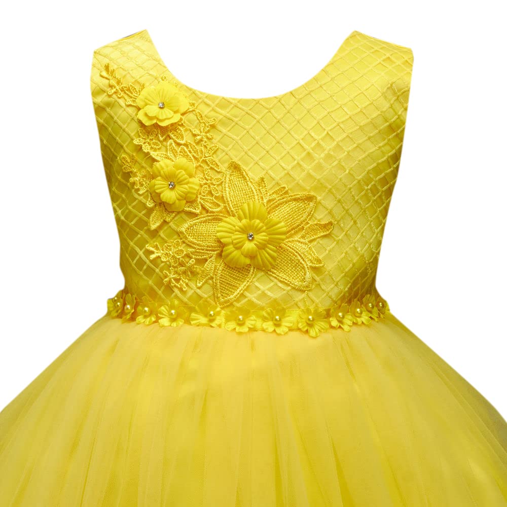 Hopscotch Girls Sleeveless Solid Party Dress in Yellow Color for Ages 2-3 Years