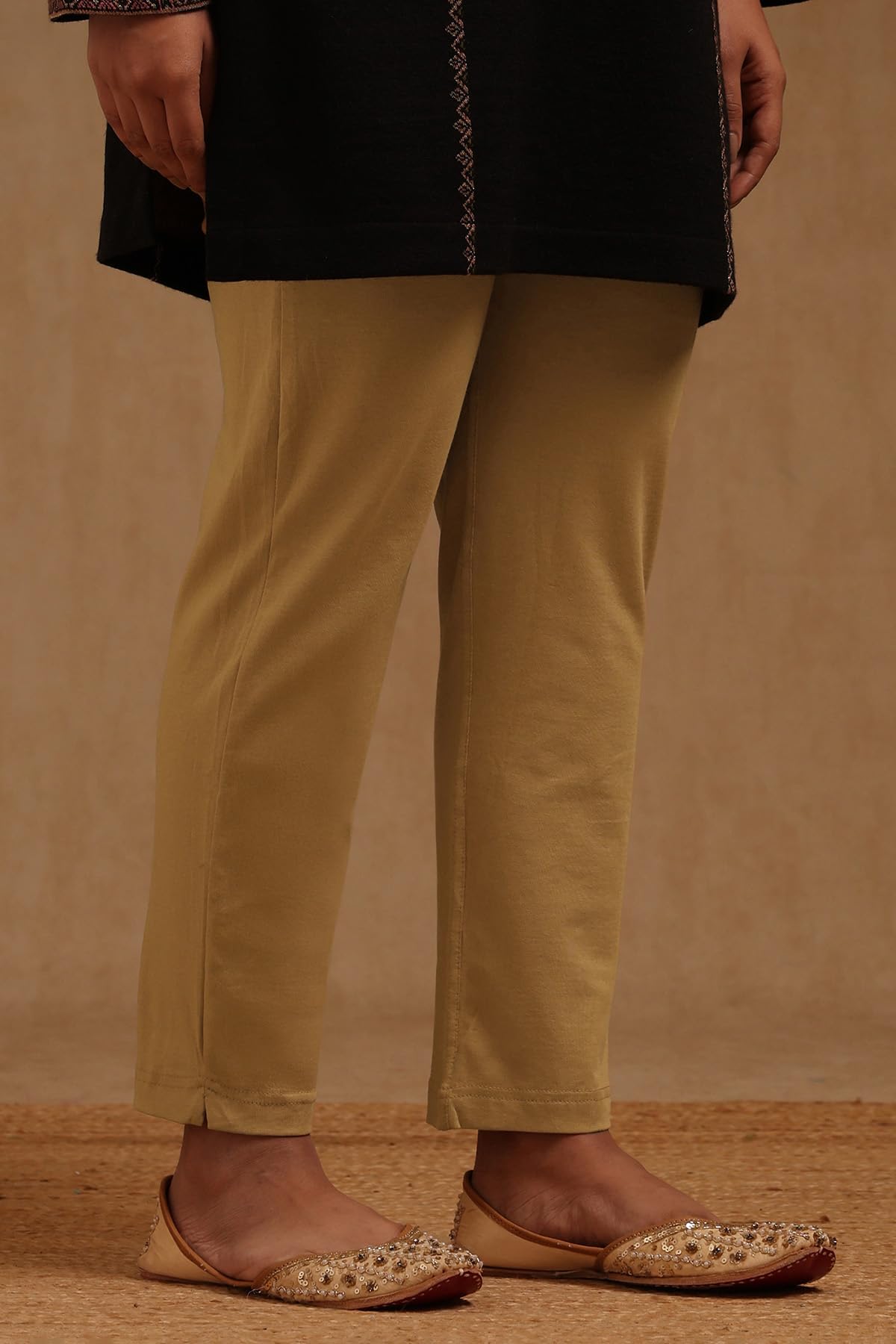 Soch Womens Beige Cotton Blend Solid Pant