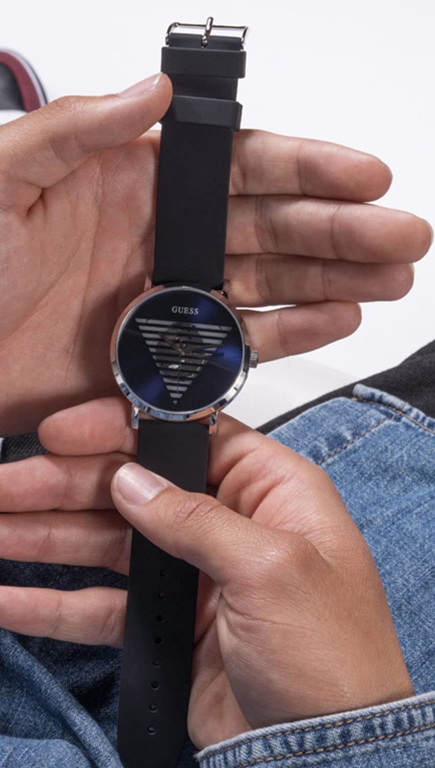 GUESS Silicone Analog Blue Dial Men Watch-Gw0503G2, Black Band