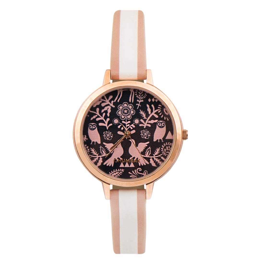 TEAL BY CHUMBAK Round Dial Analog Watch for Women,Floral Birds Collection, Printed Vegan Leather Strap,Gifts for Women/Girls/Ladies,Stylish Fashion Watch for Casual/Work - Pink