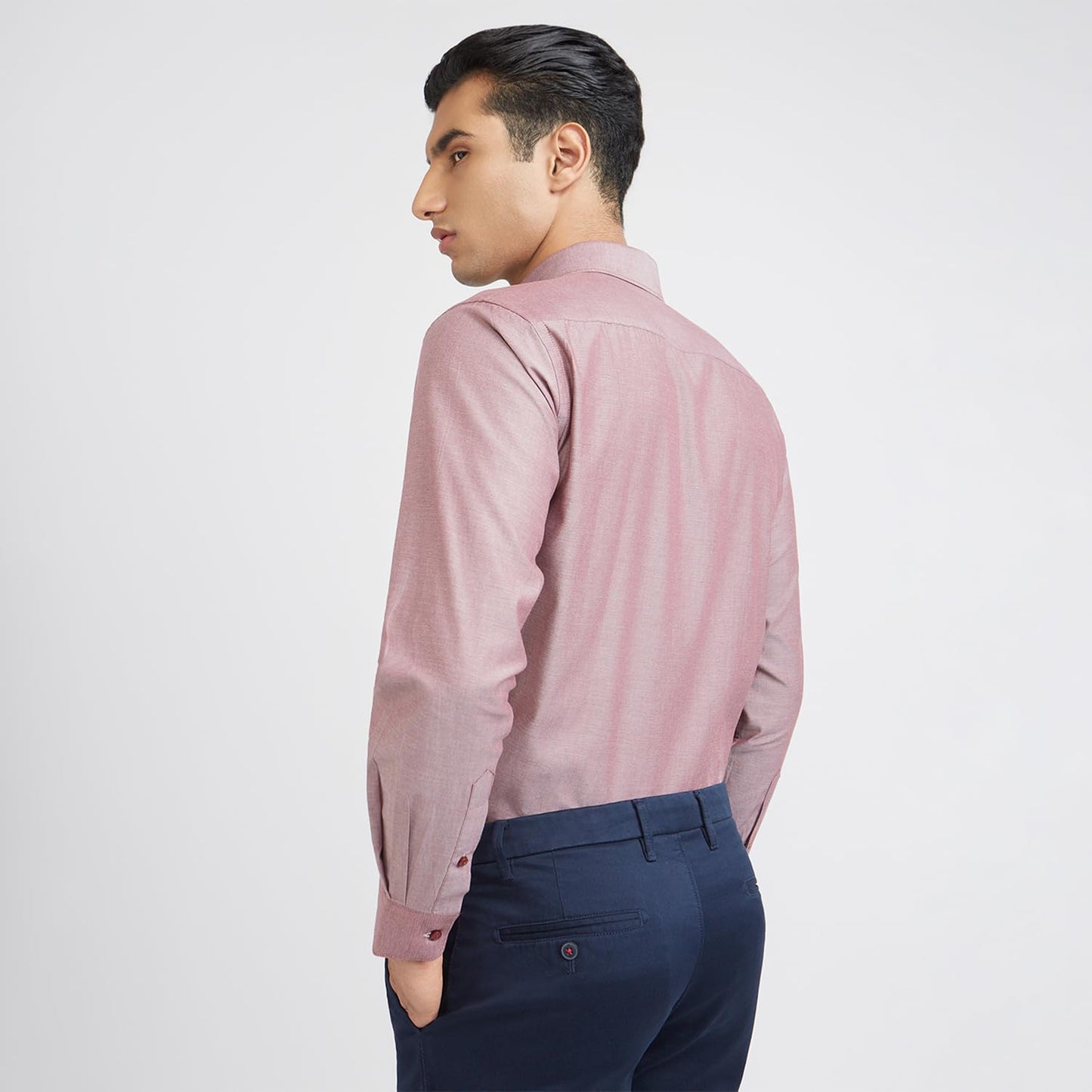 Raymond Men Slim Fit Solid Pattern Pure Cotton Semi Cutaway Collar Full Sleeve Formal Shirt (Size: 39)-RMSX12950-R6 Red