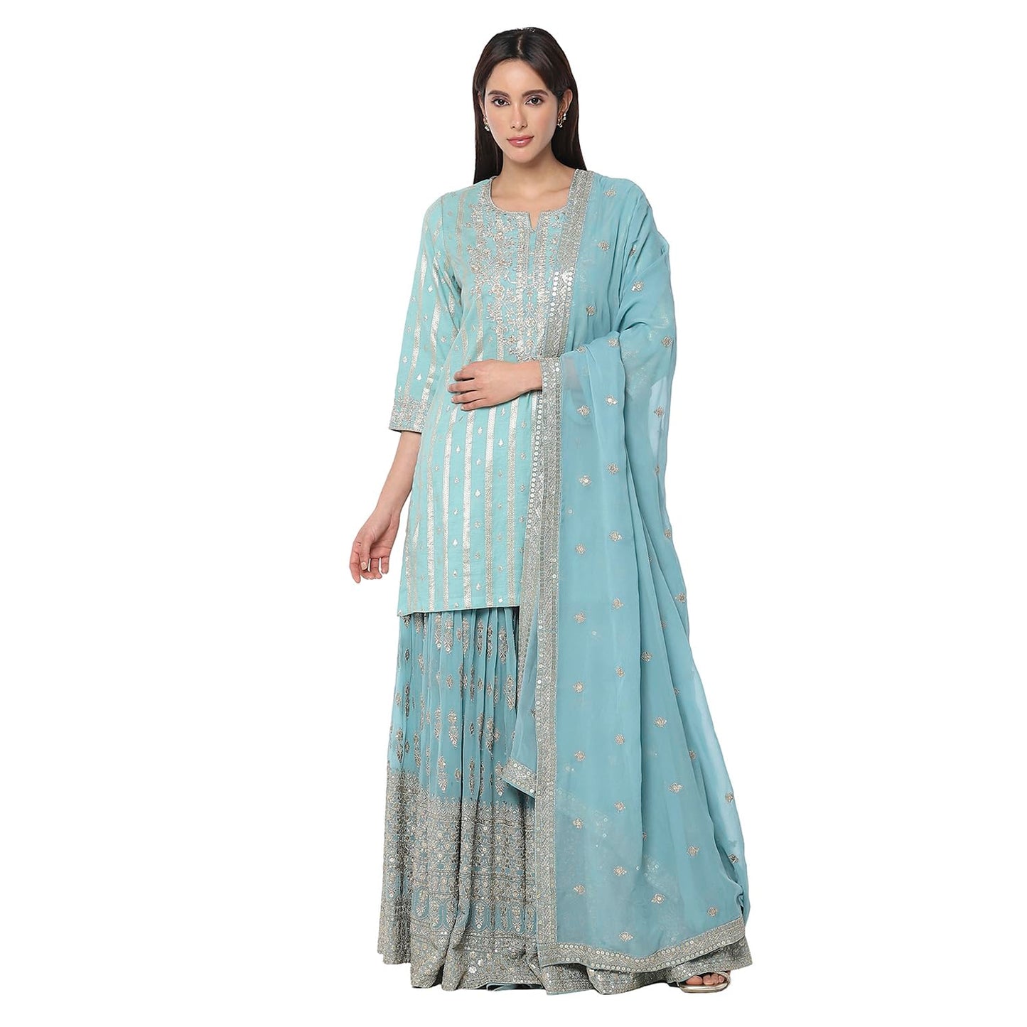 BIBA Women's Polyester Kurta Set (SKDMEWAR10858SS25POWBLU_Powder Blue