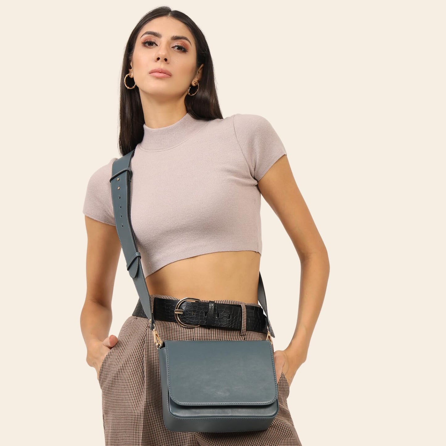 The Gusto Women Pulse - Premium Vegan Leather Cross Body Western Sling Bag | Handmade, Stylish Sling Bag With Adjustable Strap | College, Office, Casual Use | Moss Blue