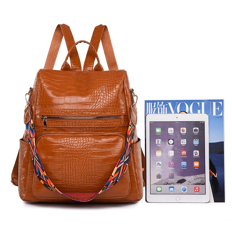 ProArch Medium 25L Backpack Purse for Women Convertible Travel Vintage PU Leather Shoulder Backpack (Big Croco) (Big Brown Croco6)