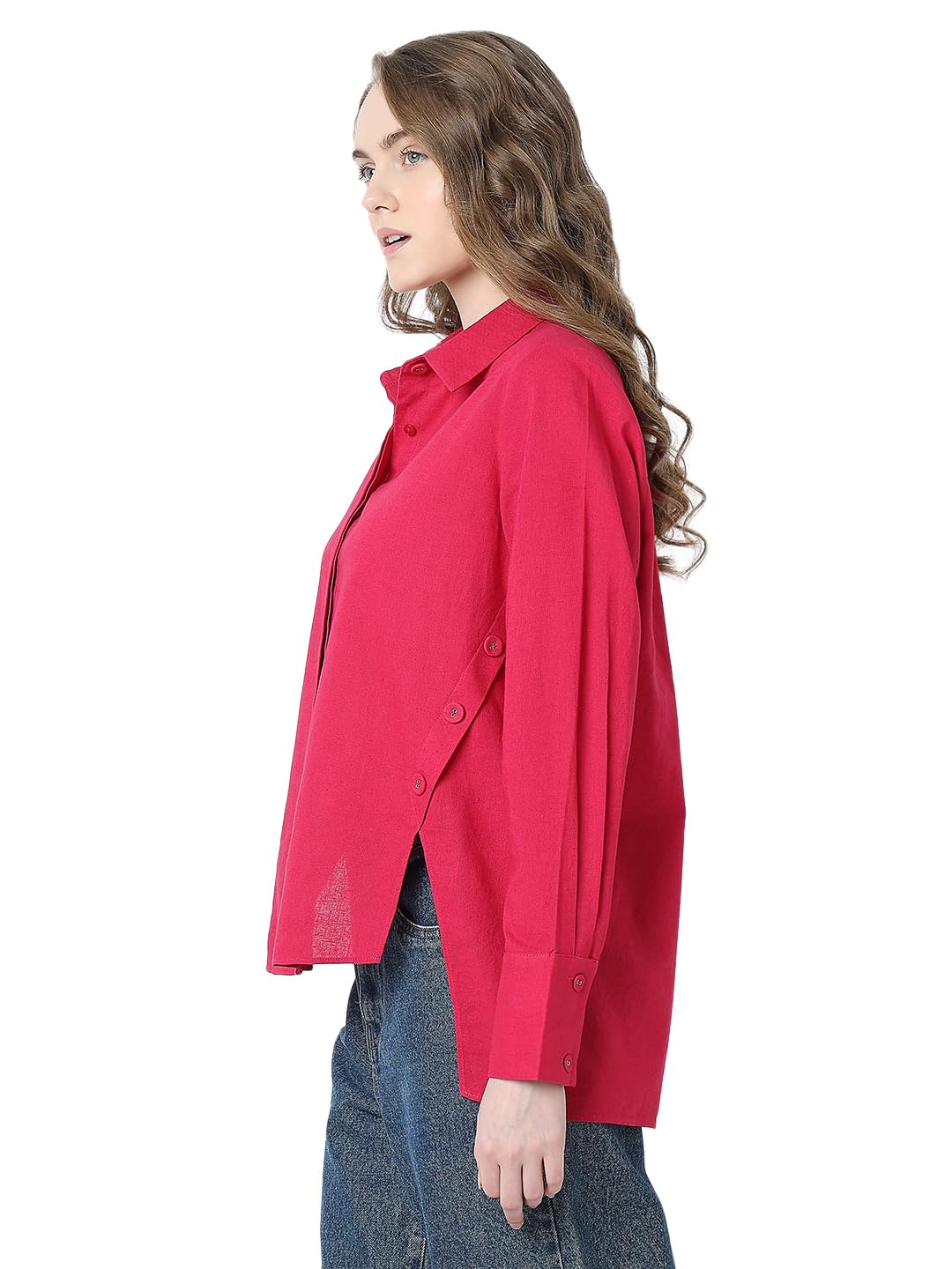 VERO MODA Women Solid Pink Cotton Regular Fit Shirt