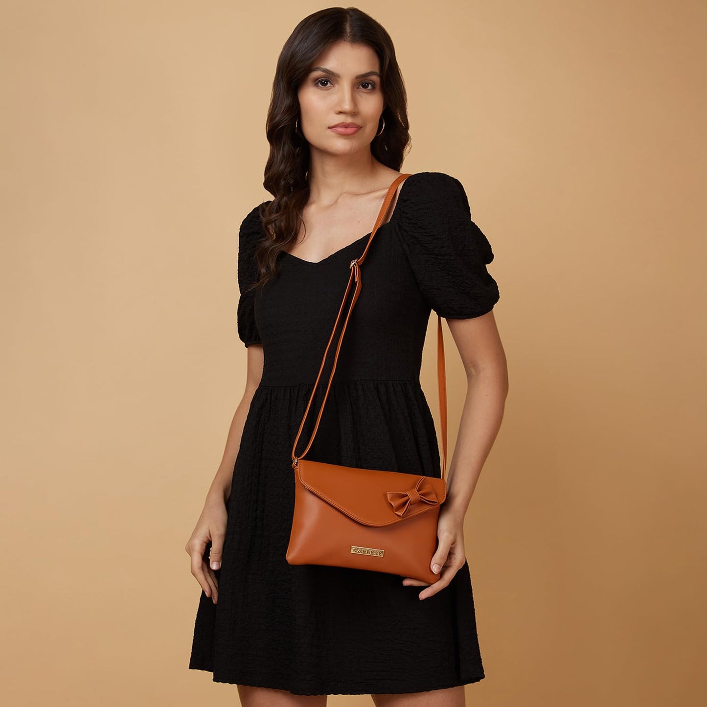 Caprese Rohde Bow Sling Small Brown Bag for Women|Adjustable Strap for Comfortable Wear|Stylish,Versatile Crossbody Bag for Everyday Use, Travel, and Special Occasions