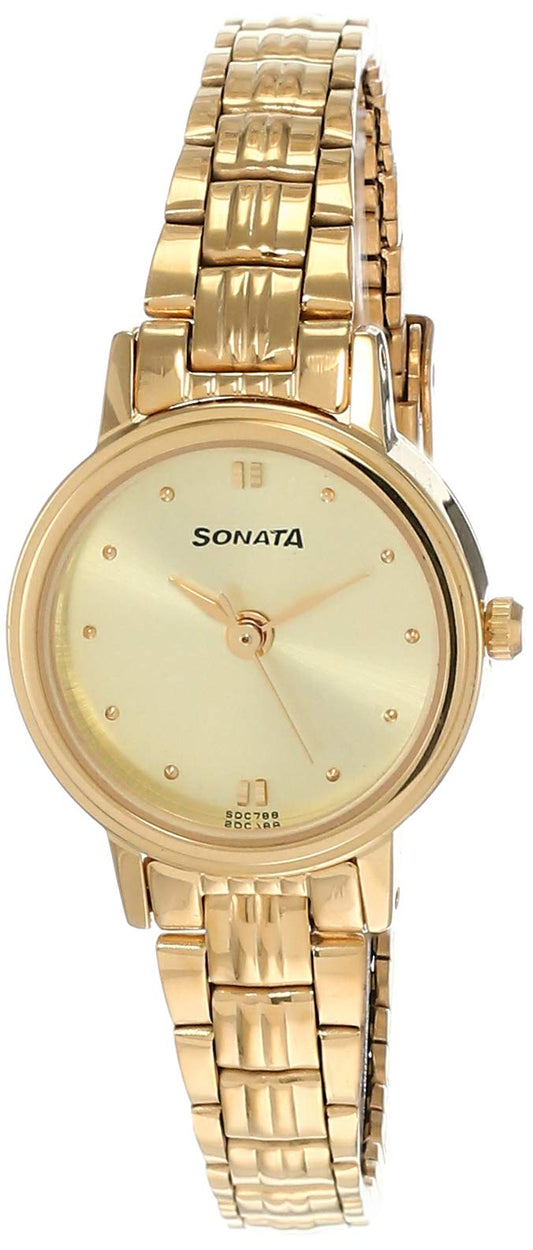Sonata Quartz Analog Champagne Dial Metal Strap Watch for Women-NS8096YM02
